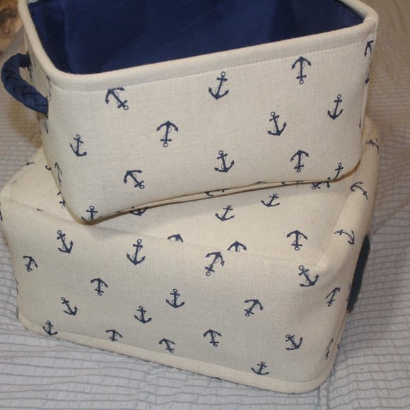 Nautical Fabric Small Anchor Theme Storage Baskets - Picture 1 of 12